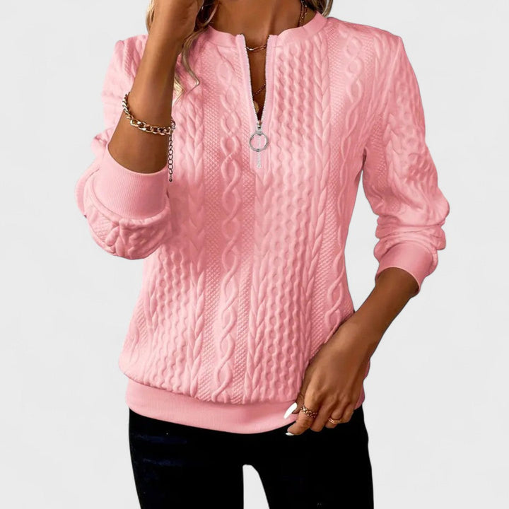 Minda - Maglione da donna con zip e lavorazione a trecce